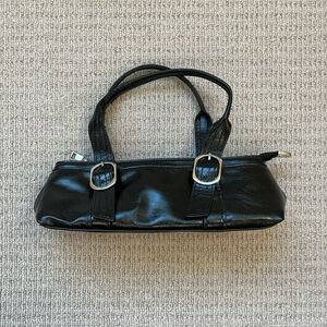 Y2K black leather mini baguette shoulder bag